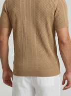 Men's Smart-Casual Chevron Open Knit Polo Shirt with Ribbed Collar