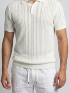 Men's Smart-Casual Chevron Open Knit Polo Shirt with Ribbed Collar