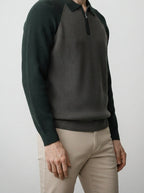 Men's Smart-Casual Knit Long Sleeve Quarter Zip Polo Shirt