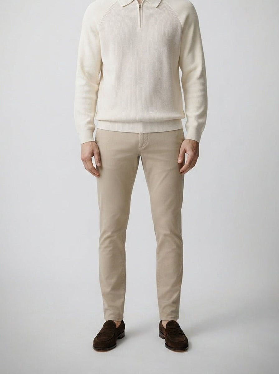 Men's Smart-Casual Knit Long Sleeve Quarter Zip Polo Shirt
