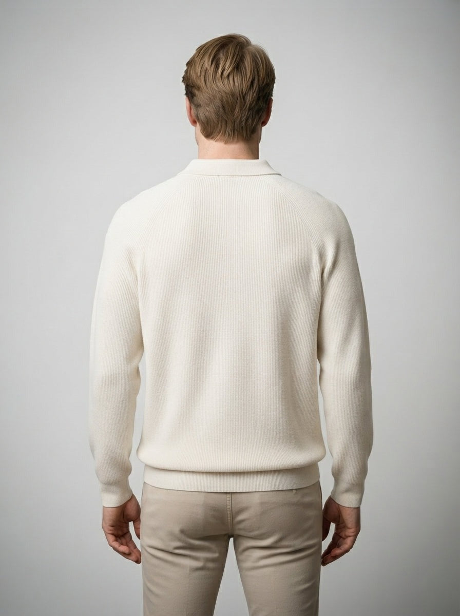 Men's Smart-Casual Knit Long Sleeve Quarter Zip Polo Shirt