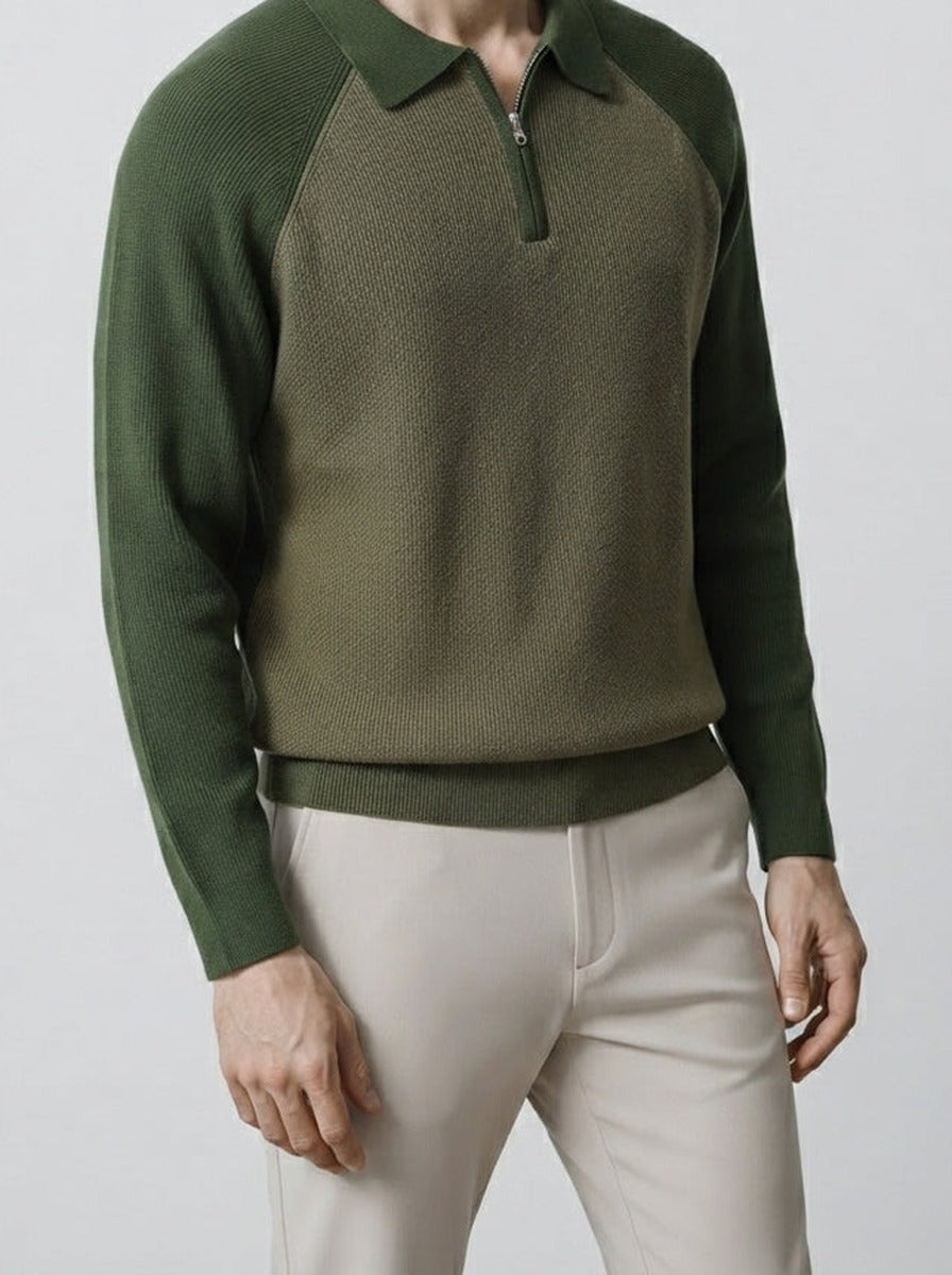 Men's Smart-Casual Knit Long Sleeve Quarter Zip Polo Shirt