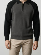 Men's Smart-Casual Knit Long Sleeve Quarter Zip Polo Shirt