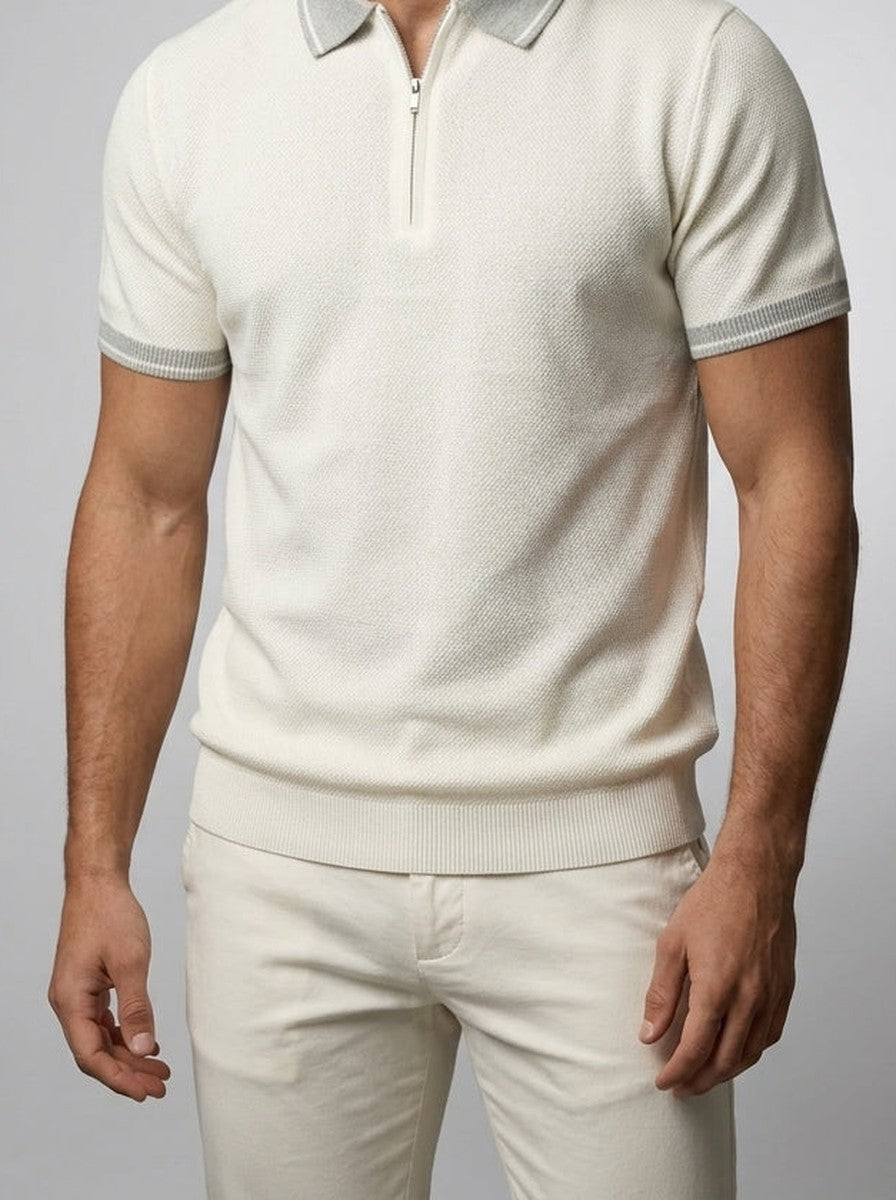 Men's Smart-Casual Knit Quarter Zip Polo Shirt