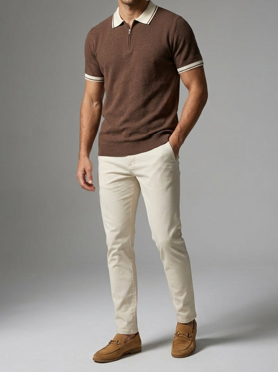 Men's Smart-Casual Knit Quarter Zip Polo Shirt