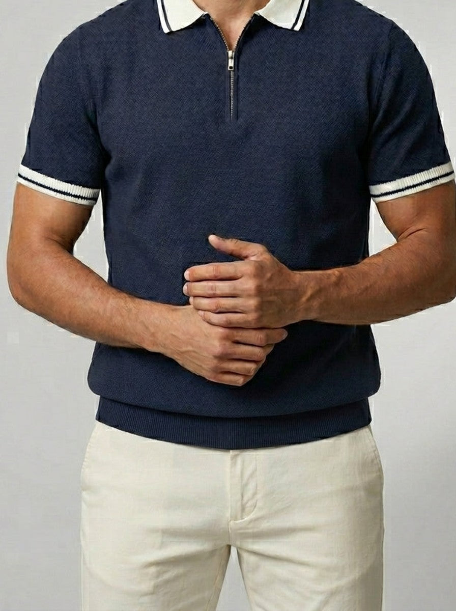 Men's Smart-Casual Knit Quarter Zip Polo Shirt