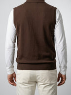 Men's Smart-Casual Knit Sleeveless Polo Shirt with Button Front