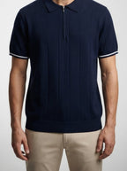 Men's Smart-Casual Knitted Short Sleeve Zip Polo Shirt