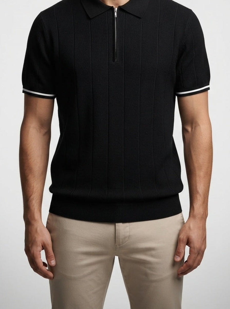 Men's Smart-Casual Knitted Short Sleeve Zip Polo Shirt
