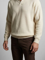 Men's Smart-Casual Oversized Waffle Knit Long Sleeve Polo Shirt