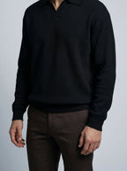 Men's Smart-Casual Oversized Waffle Knit Long Sleeve Polo Shirt