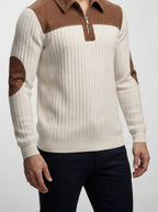 Men's Smart-Casual Ribbed Knit Quarter Zip Polo Shirt
