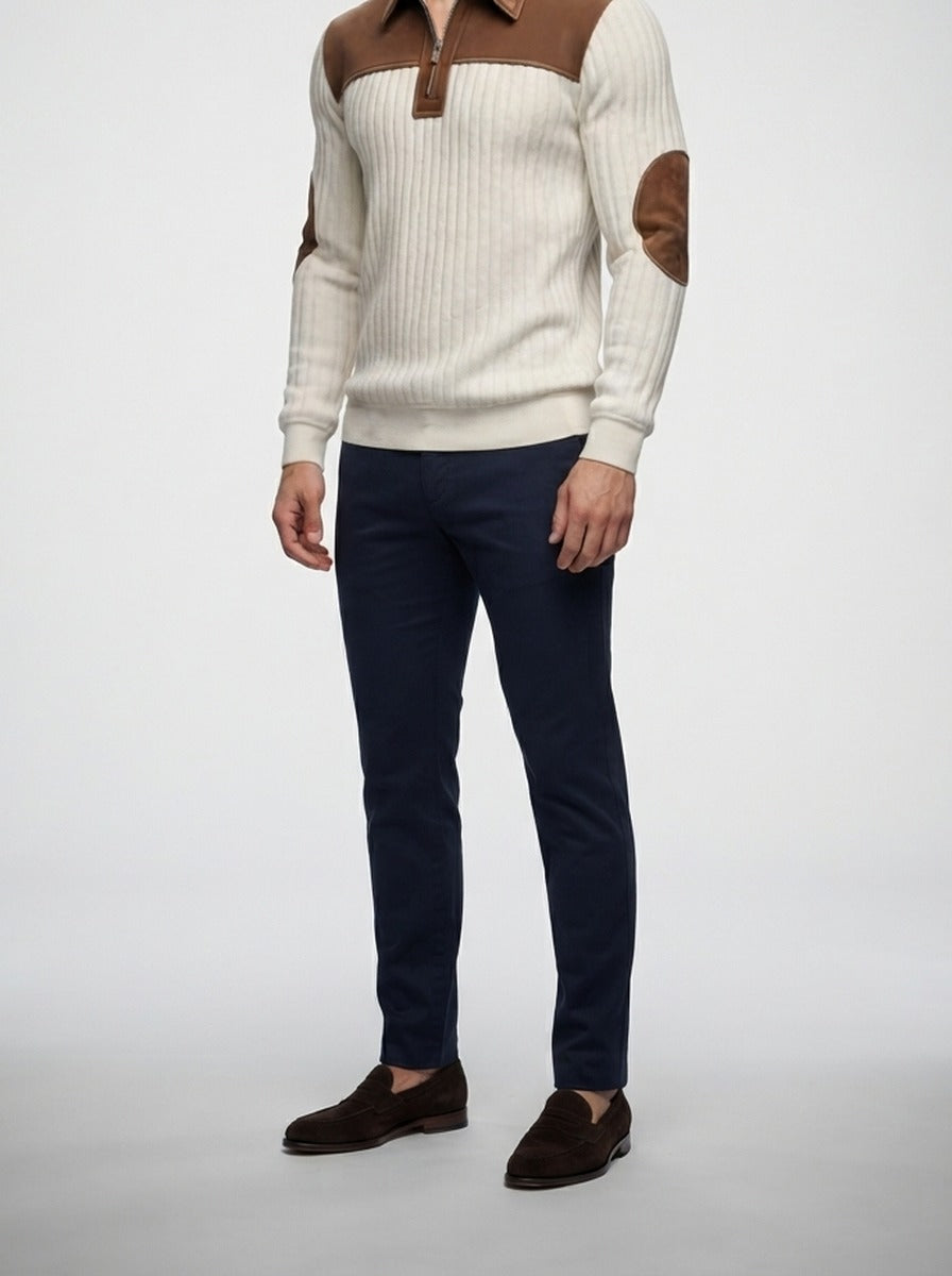 Men's Smart-Casual Ribbed Knit Quarter Zip Polo Shirt