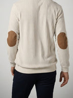 Men's Smart-Casual Ribbed Knit Quarter Zip Polo Shirt