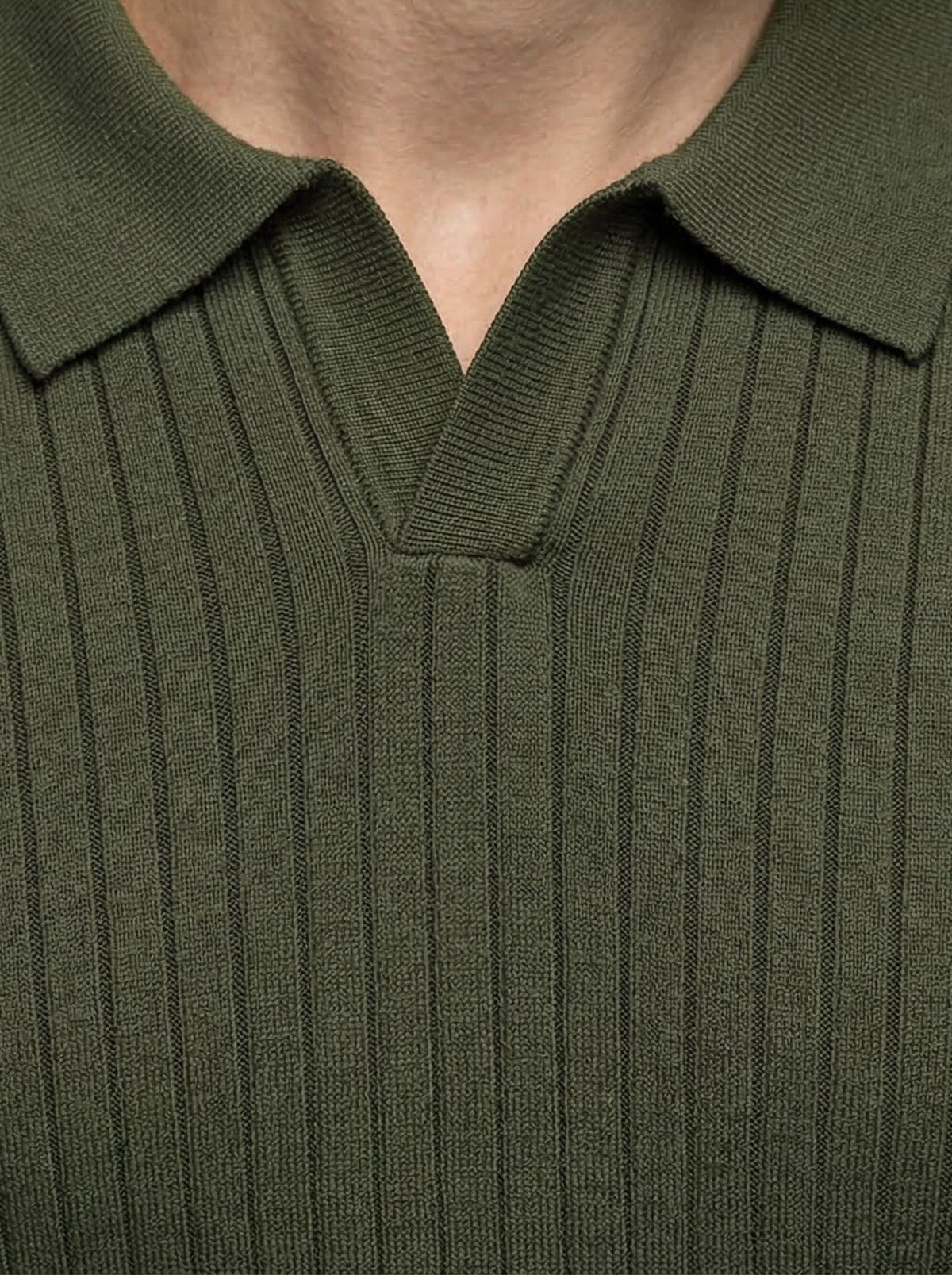 Men's Smart-Casual Ribbed Knit Slim Fit Long Sleeve Polo Shirt
