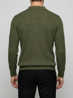 Men's Smart-Casual Ribbed Knit Slim Fit Long Sleeve Polo Shirt