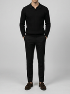 Men's Smart-Casual Ribbed Knit Slim Fit Long Sleeve Polo Shirt