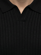 Men's Smart-Casual Ribbed Knit Slim Fit Long Sleeve Polo Shirt