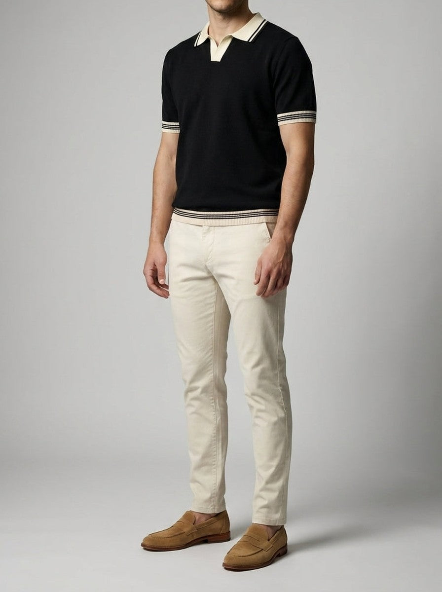 Men's Smart-Casual Ribbed Knit Slim Fit Short Sleeve Polo Shirt