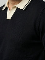 Men's Smart-Casual Ribbed Knit Slim Fit Short Sleeve Polo Shirt