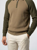 Men's Smart-Casual Ribbed Sleeve Knit Quarter Zip Polo Shirt
