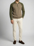 Men's Smart-Casual Ribbed Sleeve Knit Quarter Zip Polo Shirt