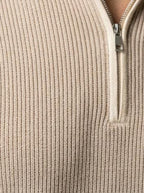 Men's Smart-Casual Ribbed Sleeve Knit Quarter Zip Polo Shirt