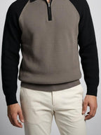Men's Smart-Casual Ribbed Sleeve Knit Quarter Zip Polo Shirt