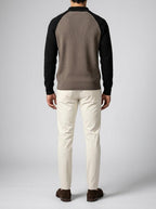 Men's Smart-Casual Ribbed Sleeve Knit Quarter Zip Polo Shirt