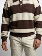 Men's Smart-Casual Striped Knit Long Sleeve Polo Shirt with Collar