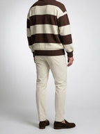 Men's Smart-Casual Striped Knit Long Sleeve Polo Shirt with Collar