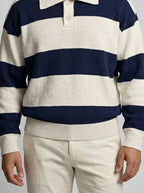 Men's Smart-Casual Striped Knit Long Sleeve Polo Shirt with Collar