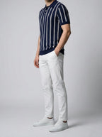 Men's Smart-Casual Striped Knit Polo Shirt with Spread Collar