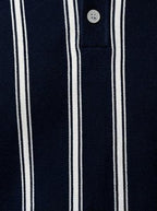 Men's Smart-Casual Striped Knit Polo Shirt with Spread Collar