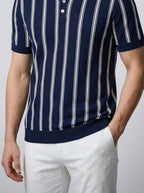 Men's Smart-Casual Striped Knit Polo Shirt with Spread Collar