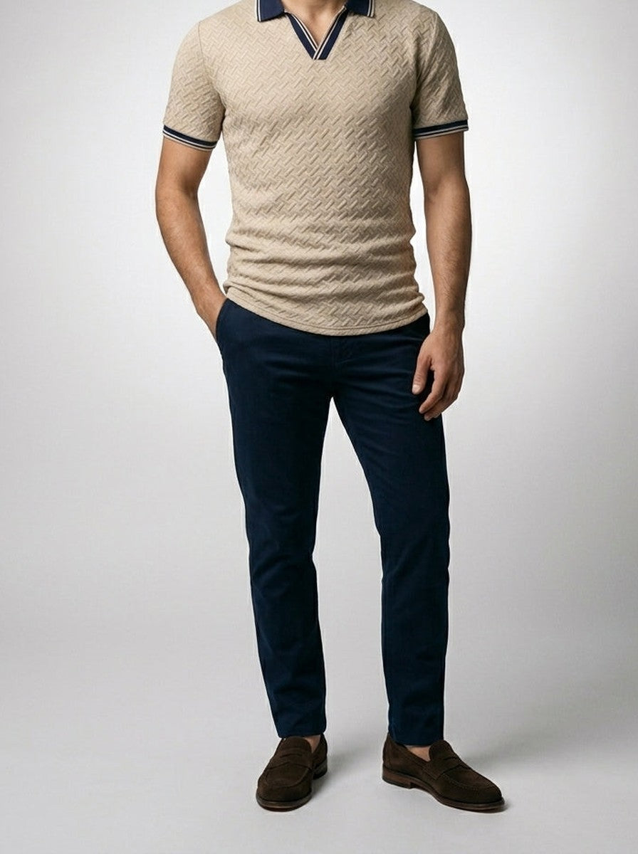 Men's Smart-Casual Textured Knit Slim Fit Polo Shirt with Spread Collar