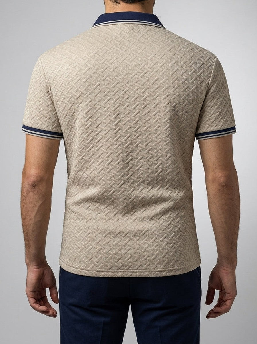 Men's Smart-Casual Textured Knit Slim Fit Polo Shirt with Spread Collar