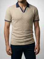 Men's Smart-Casual Textured Knit Slim Fit Polo Shirt with Spread Collar