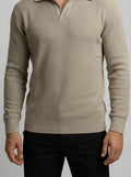 Men's Smart-Casual Waffle Knit Slim Fit Long Sleeve Polo Shirt