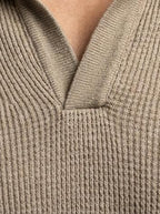 Men's Smart-Casual Waffle Knit Slim Fit Long Sleeve Polo Shirt