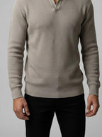 Men's Smart-Casual Waffle Knit Slim Fit Long Sleeve Polo Shirt