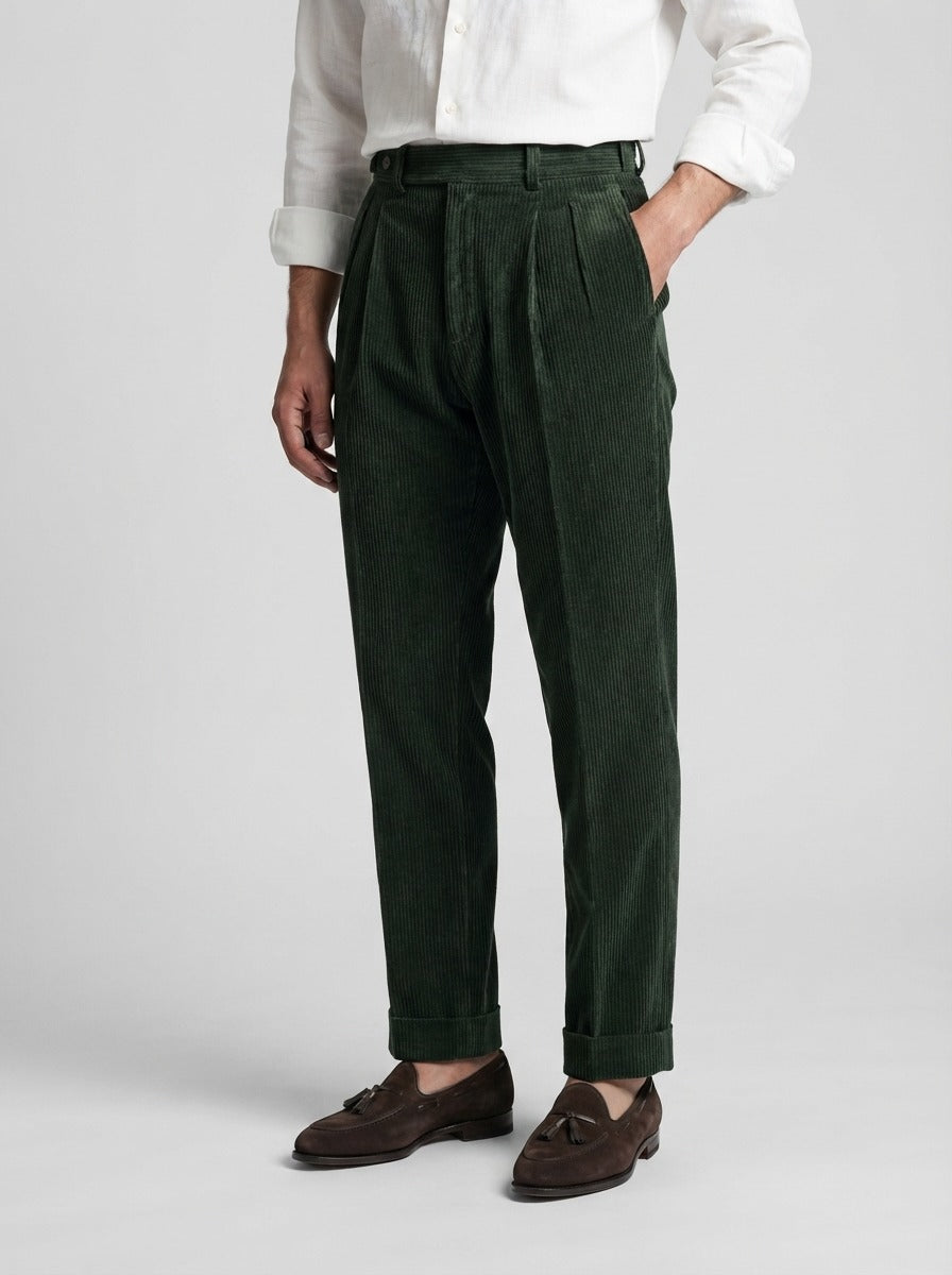 Men's Smart Corduroy Pleated Tapered Trousers