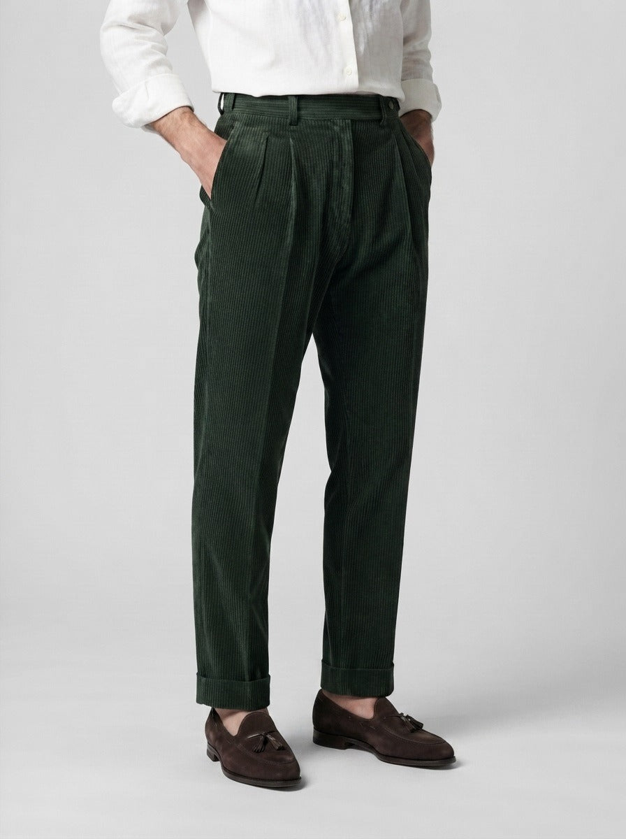Men's Smart Corduroy Pleated Tapered Trousers