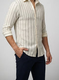 Men's Smart Crinkle Striped Long Sleeve Shirt with Point Collar