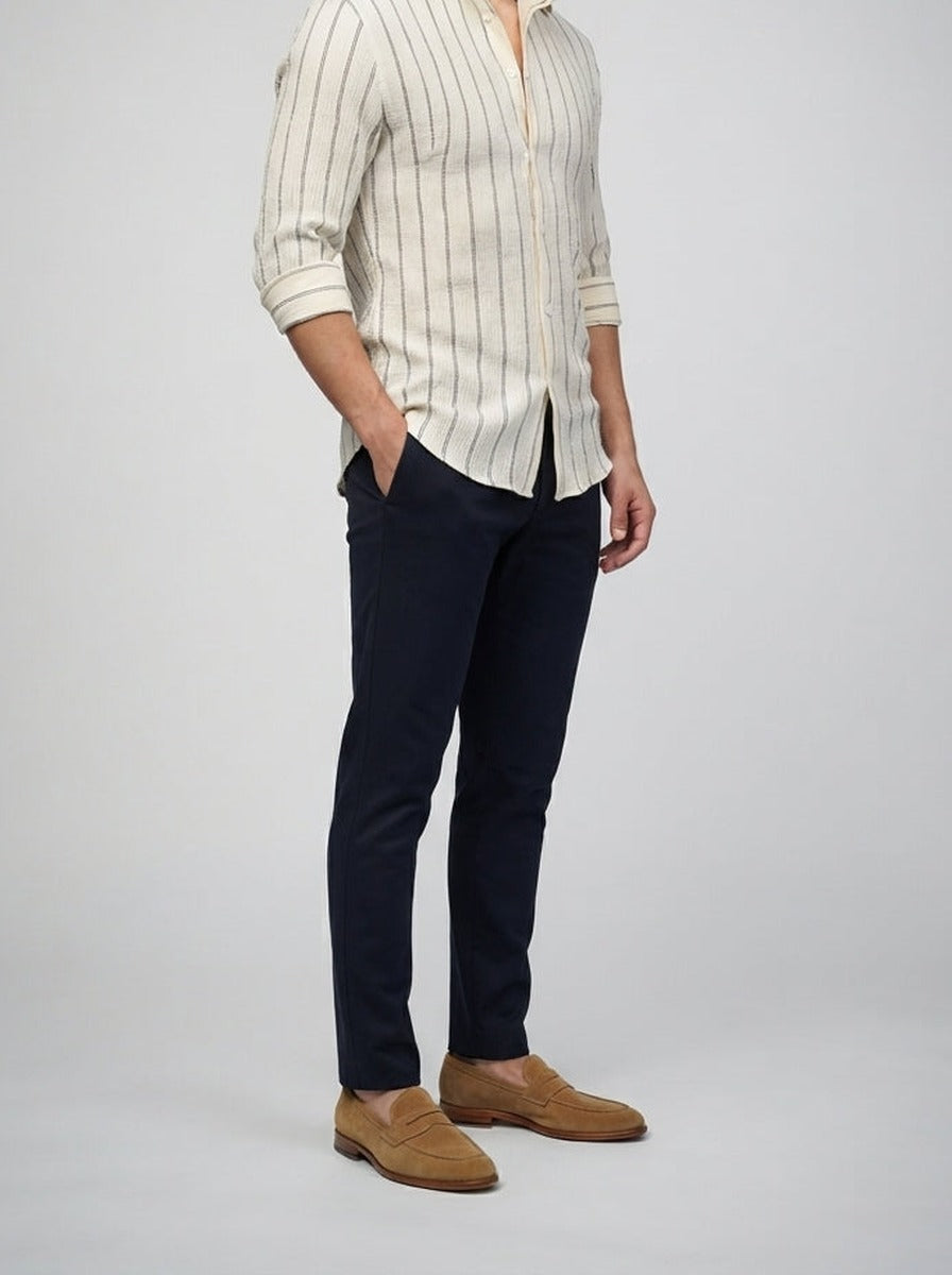 Men's Smart Crinkle Striped Long Sleeve Shirt with Point Collar