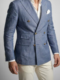 Men's Smart Linen Peak Lapel Double Breasted Blazer