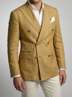 Men's Smart Linen Peak Lapel Double Breasted Blazer