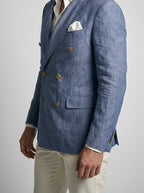 Men's Smart Linen Peak Lapel Double Breasted Blazer
