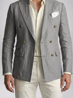 Men's Smart Linen Peak Lapel Double Breasted Blazer