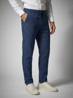 Men's Smart Pinstripe Drawstring Tapered Trousers